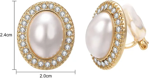 Miniatura 41 de Yoursfs Aretes de clip de perlas blancas grandes para mujer, chapados en oro de 18 quilates, hipoalergénicos, sin perforaciones, joyería brillante