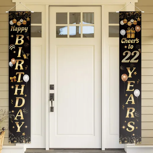 Miniatura 60 de Cartel de Feliz cumpleaños para la puerta, color negro