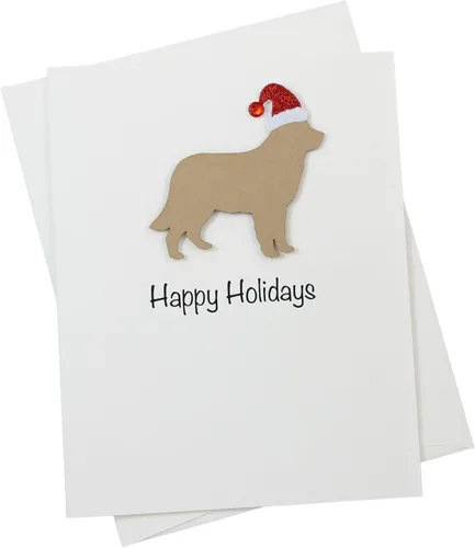 Miniatura 21 de Black Doodle Bernedoodle - Tarjetas de Navidad (10 unidades), hechas a mano, base blanca, perro con sombrero de Papá Noel Negro