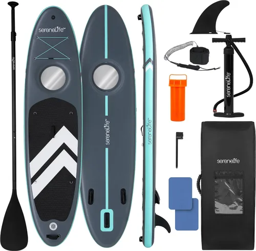 Miniatura 12 de SereneLife Tabla de remo inflable de 10 pies 6 pulgadas con accesorios de SUP de alta calidad, diseño estable de 32 pulgadas de ancho