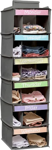 Miniatura 8 de Houseables Organizador de ropa para niños, organizador semanal de ropa para niños, organizadores de atuendos, almacenamiento diario de ropa de Blanco