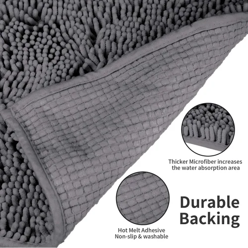 Miniatura 6 de LanYunUmi Juego de 2 alfombras de baño de felpilla chenille antideslizante color gris oscuro, tapete de baño extra suave y absorbente para ducha