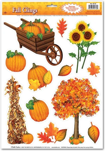 Miniatura 2 de Paquete de adhesivos de otoño, decoración de accesorios para fiestas de ventanas y espejos