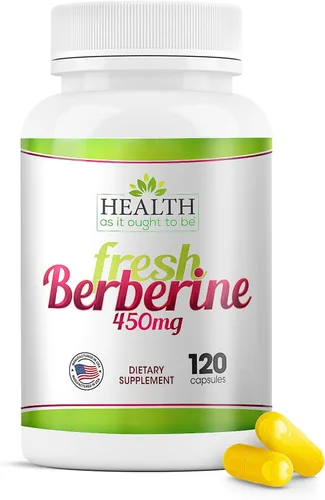 Health As It Ought To Be Suplemento de berberina fresca de 450 mg | Contiene solo berberina | Sin conservantes | 120 cápsulas