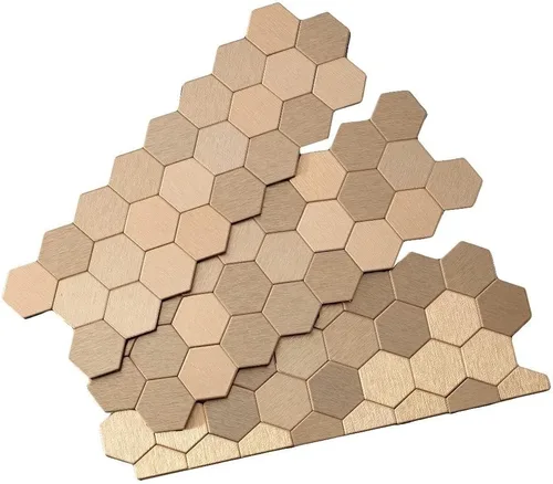 Miniatura 3 de Aspect Kit de azulejos de metal mate champán con diseño de panal de abeja, despegar y pegar, 15 pies cuadrados para cocina y baños