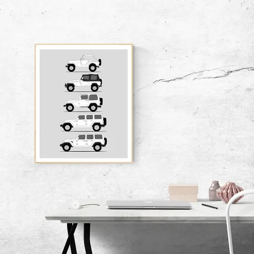 Miniatura 6 de Idea Network Póster hecho a mano compatible con Jeep Wrangler Generations (Yj, Tj, Jk, Jl), arte de pared impreso hecho a mano con las generaciones