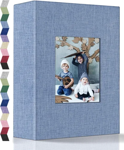 Miniatura 37 de Álbum de fotos popotop 4x6 - 100 fotos, libros de fotos con 100 bolsillos verticales, álbumes con cubierta de lino para fotos familiares, de boda
