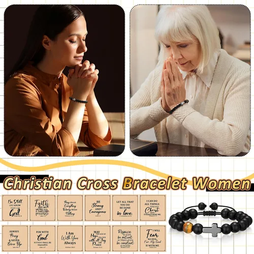 Miniatura 7 de Cunno Juego de 12 Pulseras de Cruz Cristiana al Por Mayor, Pulseras de Cuentas de Cruz Religiosa para Mujeres y Hombres, 12 Cosas de Cuentas