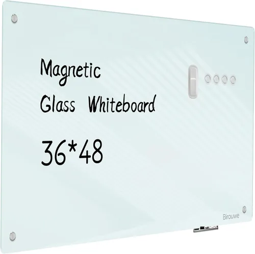 Miniatura 12 de Pizarra magnética de vidrio – Pizarra de cristal de borrado en seco de 48 x 36 pulgadas, gran tablero de vidrio sin marco para paredes, oficina, Gris