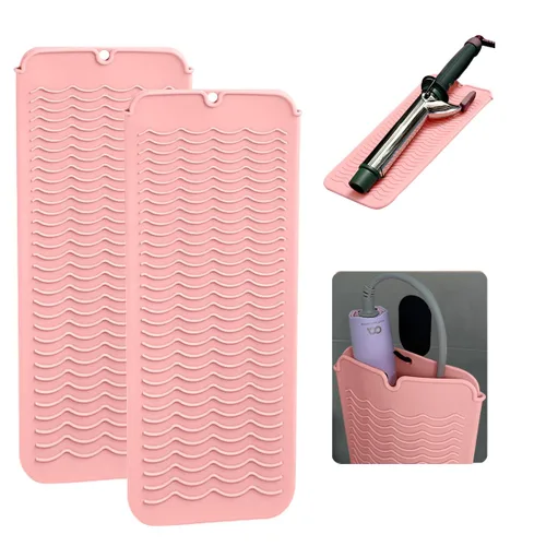 Miniatura 13 de Alfombrilla de silicona resistente al calor con agujero para colgar, alfombrilla de viaje y bolsa resistente al calor para rizador, plancha Gris