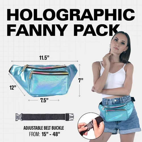 Miniatura 2 de SoJourner Riñonera holográfica para festivales, mujeres, hombres, bonitos bolsos de cinturón de moda, Glittler Azul Claro), A-13