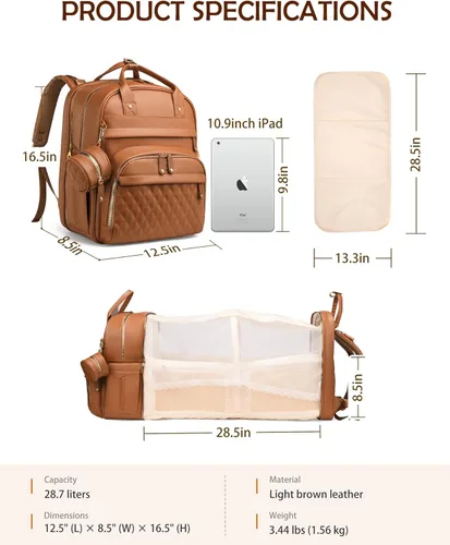 Miniatura 3 de Mochila para Pañales, Bolsa de Pañales Impermeable Multifunción para Bebé, con Estación de Cambio de Pañales, Artículos Esenciales Imprescindibles