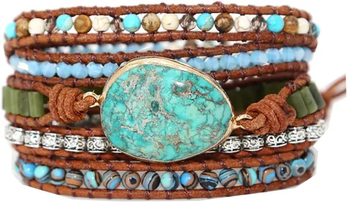 ZOSOJONA - Pulseras bohemias hechas a mano de piedra natural, que dan vuelta, con cuentas de cristal de turquesa