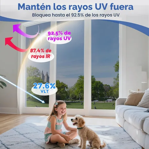 Miniatura 6 de Película reflectante para ventana, privacidad unidireccional, tinte de ventana para el calor del hogar y bloqueo UV, película de ventana con Negro