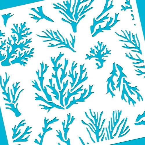Miniatura 3 de BENECREAT Plantilla de coral, plantillas de plástico reutilizables de 12 x 12 pulgadas, patrón de plantas marinas, plantilla de pintura para diario