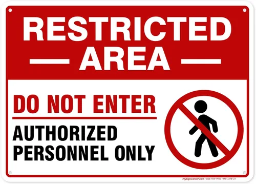 Cartel de área restringida "Restricted Area Do Not Enter Authorized Personnel Only" [Texto en inglés], de aluminio, anti-óxido, de 10x14 pulgadas