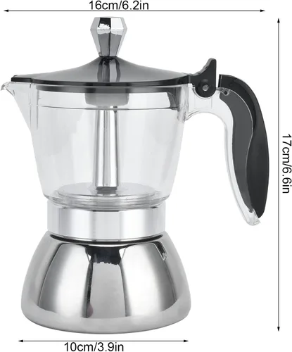 Miniatura 2 de Qiilu Cafetera de acero inoxidable para 4 tazas, para estufa, cafetera, suministros de cocina