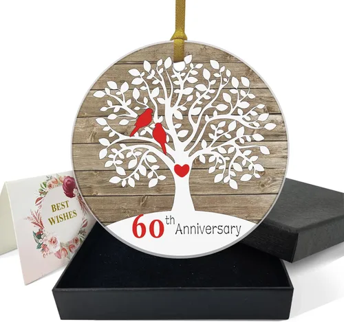 Miniatura 8 de REWIDPARTY Adorno de 70 aniversario de boda, regalo de árbol de 70 aniversario, recuerdo de aniversario de matrimonio para parejas, adorno