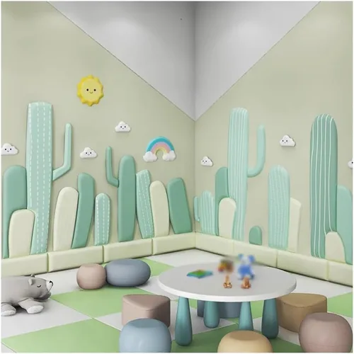 Paneles de pared 3D de cactus, adhesivos de pared 3D suaves anticolisión, papel pintado, relleno de pared autoadhesivo, para el hogar, escuela,