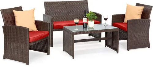 Miniatura 20 de Best Choice Products juego de muebles de mimbre para patio al aire libre, 4 piezas, para conversación en el patio trasero con mesa de café, cojines