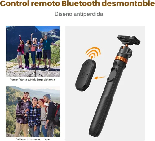 Miniatura 8 de K&F CONCEPT Palo de Selfie Trípode para Teléfono de 62 pulgadas, 2 en 1, ligero y extensible, soporte de trípode para teléfono celular con control