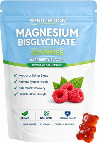 Spnutrition - Gomitas de bisglicinato de magnesio con 400 mg de quelato de bisglicinato de magnesio, sal marina, polvo de fruta de frambuesa, mejora
