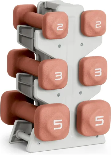 Miniatura 44 de Tone Fitness Juego de mancuernas de neopreno con estante de almacenamiento – Pesos de mano antideslizantes y antideslizamiento para entrenamientos