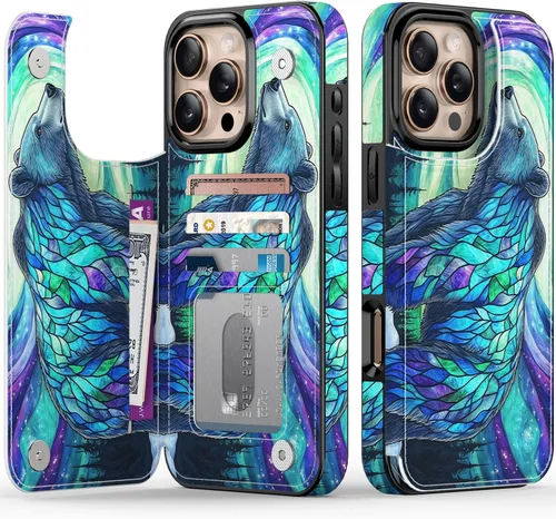 Miniatura 100 de FUNMIKO Funda tipo cartera para iPhone 13 con tarjetero, bloqueo RFID, protección de grado militar y obras de arte impresas con rayos UV, cierre