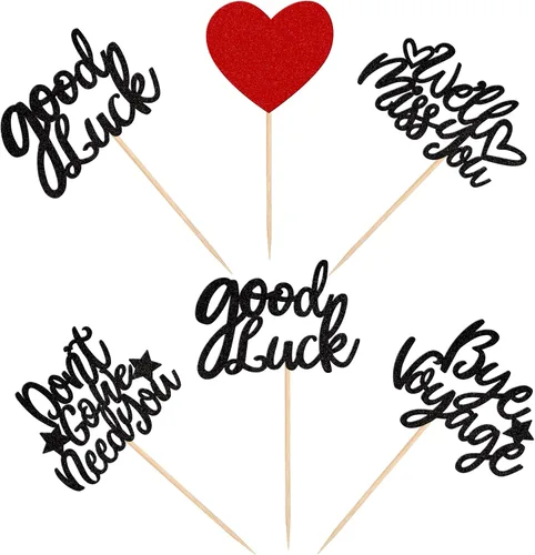 Miniatura 3 de 30 piezas de adornos para cupcakes con purpurina «We Will Miss You» Don't Go We Need You Bye Voyage Good Luck Heart Cupcake Picks para despedida