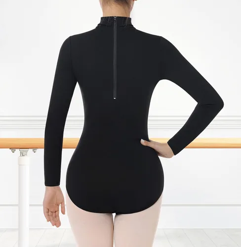 Miniatura 3 de BAKPH Maillot de ballet de baile para mujer cuello alto manga larga con broches duraderos