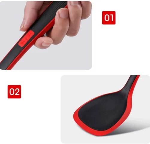 Miniatura 4 de Juego de utensilios de cocina, juego de utensilios de cocina de silicona, espátula, pala, cuchara, colador, utensilios de cocina, negro, rojo