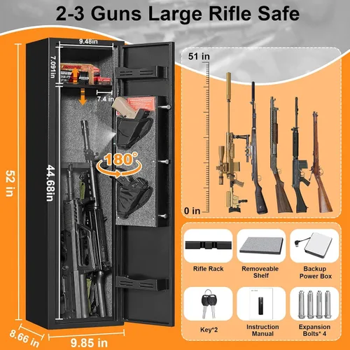 Miniatura 2 de Caja fuerte para 3 armas, caja fuerte para rifles y pistolas con puerta de acceso completo de 180° y estante extraíble, sin montaje con sistema