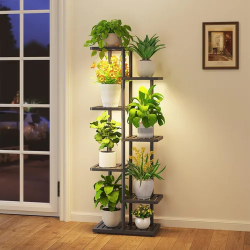 Miniatura 24 de iDavosic.ly Soporte para plantas con luz de cultivo para interiores y exteriores, estante de flores de metal de 4 niveles para macetas grandes