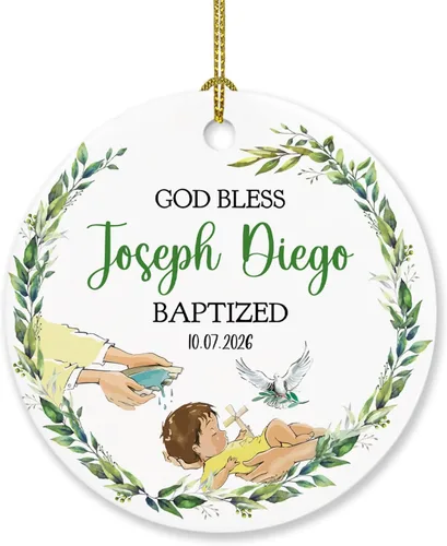 Miniatura 11 de Adorno de Navidad personalizado con texto en inglés "God Bless Bautized" 2025, adornos de bautismo católico, regalos para recién nacido, adorno