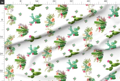 Miniatura 2 de Spoonflower Tela - Flores occidentales grandes horizontales cactus floral cactus rosa acuarela impresa en tela de gasa cuarto gordo - Costura