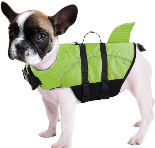Miniatura 18 de Chaleco salvavidas para perros Ripstop, chaleco salvavidas de tiburón para perros, salvavidas de seguridad con alta flotabilidad y asa de elevación