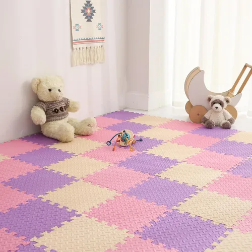 Tapete de juego de espuma para bebé, tapete entrelazado de 0.4 pulgadas de grosor con colores sólidos, cuadrados suaves y no tóxicos, tapete de