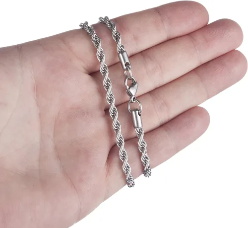 Miniatura 2 de Silvadore Collar de cadena con cable de bola de cuerda para hombre, eslabones de placa de identificación de perro, tono de acero inoxidable