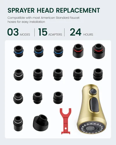 Miniatura 9 de Cabezal de llave de cocina de repuesto, cabezal de pulverización de llave de cocina de 3 funciones con 15 adaptadores - Reemplazo de boquilla