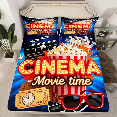 Miniatura 11 de Erosebridal Sábana bajera ajustable de noche de cine tamaño individual para niños y niñas, decoración de cine en casa, sábanas para amantes