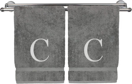 Miniatura 88 de Toalla de mano monogramada, regalo personalizado, juego de 2 - Toalla bordada con letra de bloque dorada - Extra absorbente 100% algodón turco