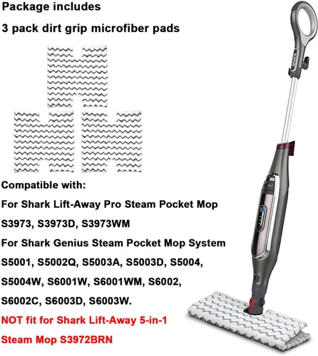 Miniatura 2 de Extolife Paquete de 3 almohadillas de repuesto para trapeador de vapor Shark Lift-Away Pro y Genius S3973 S3973D S3973WM S5001 S5002Q S5003A S5003D