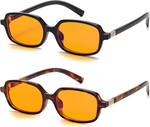 LIKSMU Gafas de bloqueo de luz azul para mujeres y hombres, anteojos con bloqueo de luz azul, lentes rectangulares pequeños de moda, paquete de 2