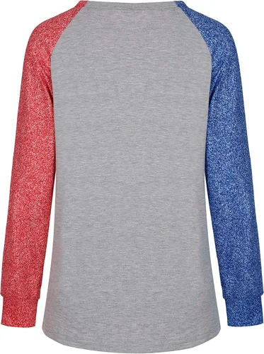 Miniatura 3 de ETATNG Camisetas raglán para mujer, camiseta de béisbol con cuello redondo y estampado de retazos