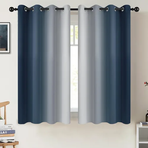 Miniatura 139 de COSVIYA Cortinas 100% Opacas Azul Degradado con Lazos Ajustables para Cocina Aislamiento Térmico Oscurecimiento de Habitación Cenefa con Bolsillo