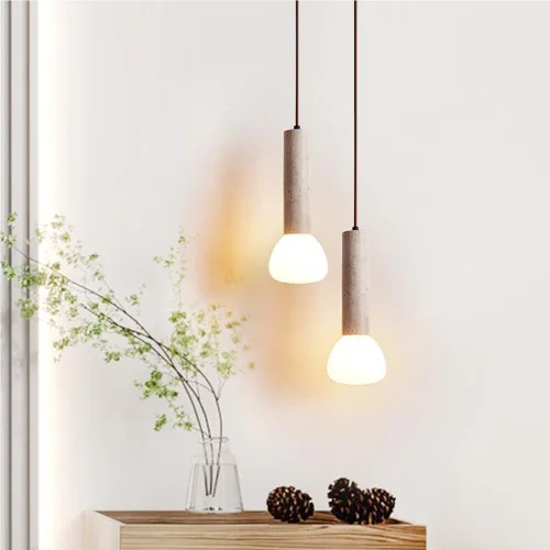 Miniatura 2 de Long Tube Pendant Lights Fixture Modern Yellow Travertine Chandelier with Glass Shade Nordic Kitchen Island Hanging Lamp for Living Room Entryway