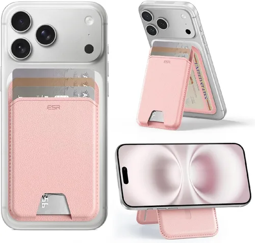 Miniatura 13 de ESR para cartera MagSafe con soporte, bloqueo RFID con anillo MagSafe, tarjetero de 5 tarjetas para estuche de teléfono, cartera magnética de cuero