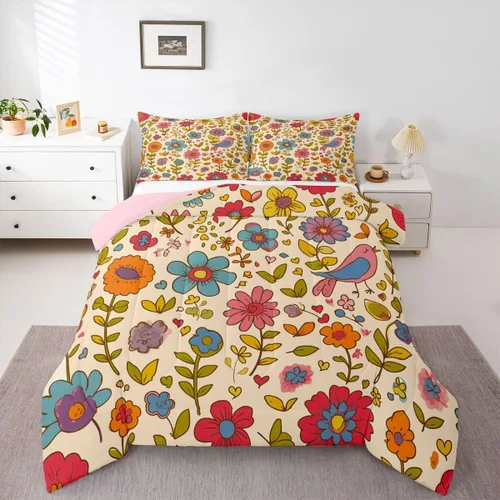 Miniatura 11 de Ropa de cama Groovy para niños, tamaño individual, edredón de flores psicodélicas retro de los años 70, estilo bohemio, exótico, hippie