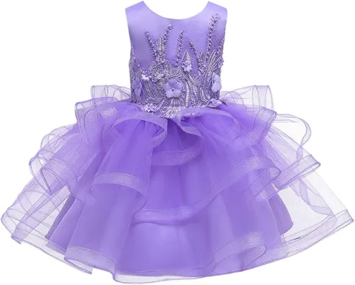 Miniatura 3 de Vestido de tul con flores para niñas pequeñas, vestido formal de fiesta de cumpleaños, vestido de fiesta de lentejuelas para desfiles, vestido tutú