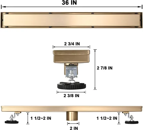 Miniatura 6 de AVSIILE Desagüe de Suelo Lineal para Ducha, Dorado Cepillado 36 Pulgadas Kit de Desagües de Baño de Acero Inoxidable 304, Desagüe de Zanja Oro